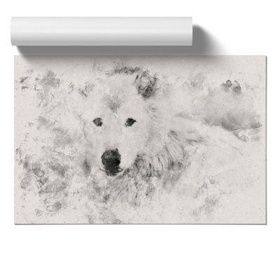 White Wolf Watercolour - Frameless Print