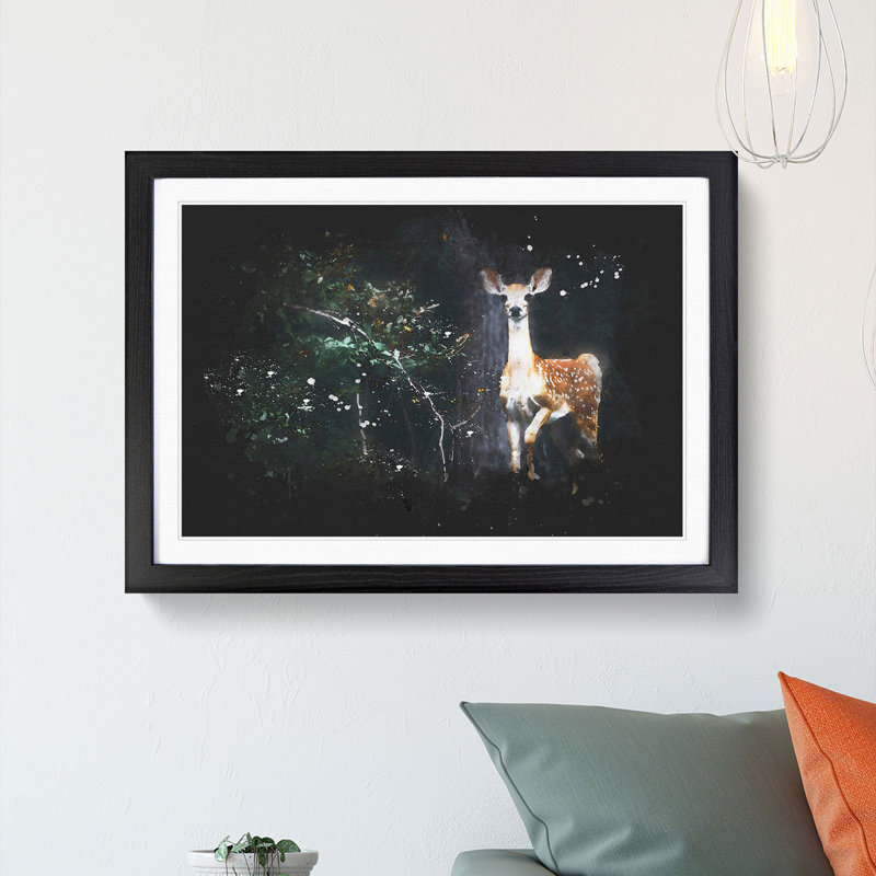 Curious Fawn - Framed Print, 62cm H x 87cm W x 2cm D, Black Framed