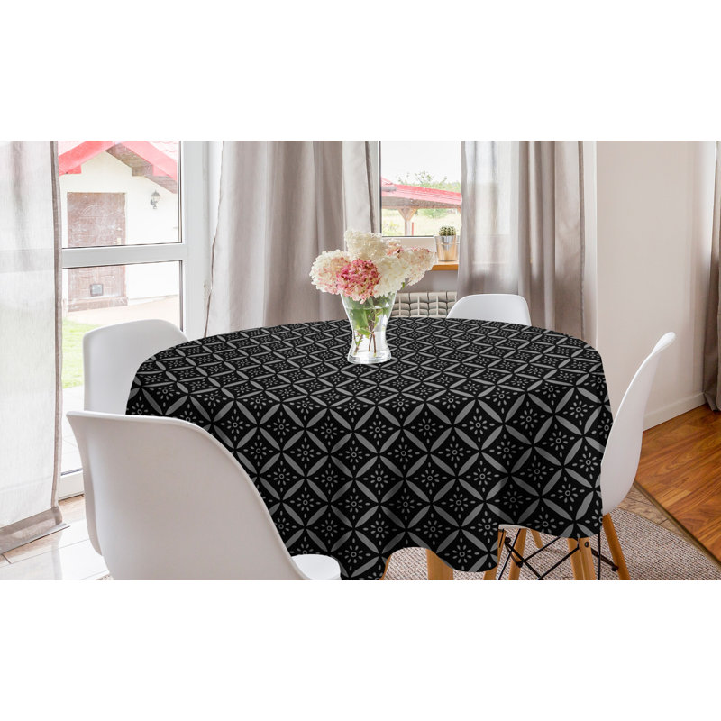 Ambesonne Victorian Round Tablecloth, Royal Floral Tile Composition Nature Inspired Antique Design Retro Style, Circle Table Cloth Cover For Dining Room Kitchen Decoration, 60", Black And Grey