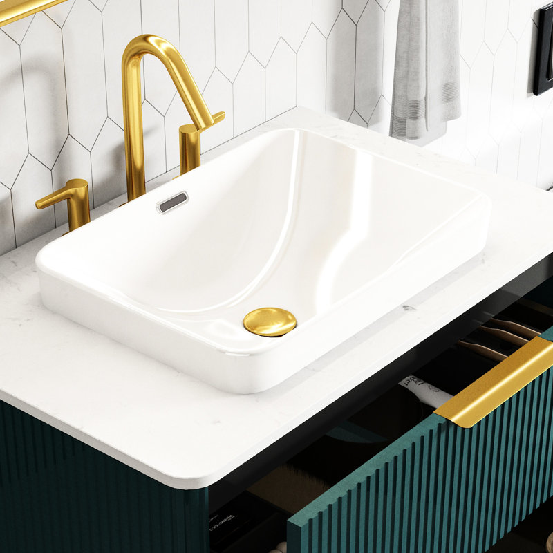 Exquisite Glossy White Ceramic Undermount Sink, 6.68 In High, Scratch - , Modern Clutter Style High Gloss Drop 14.64 Wide, Design