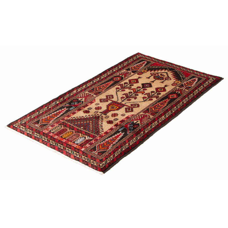 Tapis brun clair en laine noué à la main de conception unique 3 pi 3 po x 5 pi 9 po New Age