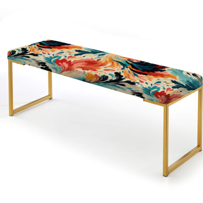 Ikat Artistry Mosaic Radiance - Abstract Upholstered Gold Bench
