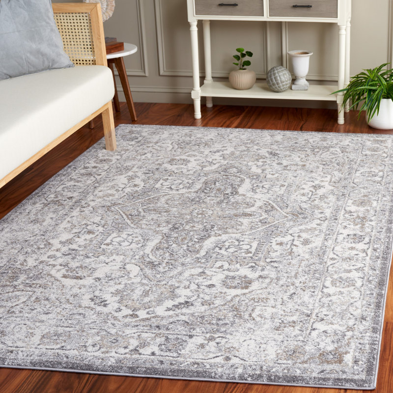 Tapis oriental gris en polypropylène / polyester tissé à la machine, Rectangle 5 pi 3 po x 7 pi 6 po