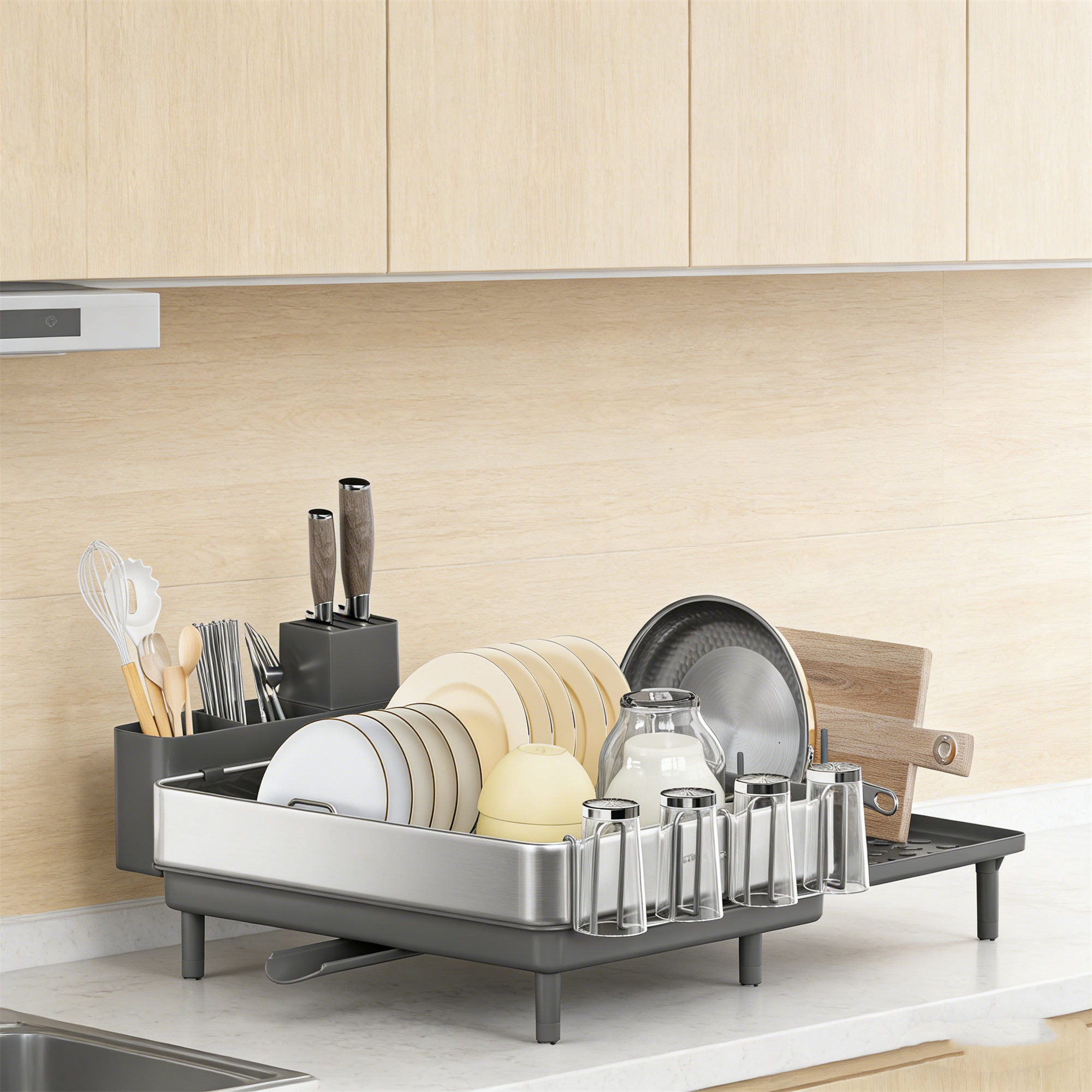 E Cairns Expandable Stainless Steel Dish Drainer Rack With Rotatable ...