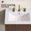 Lavabo vasque de salle de bain 24 po, comptoir de meuble-lavabo en céramique sans drain pratique pour ranger des objets personnels - blanc brillant - 3 trous