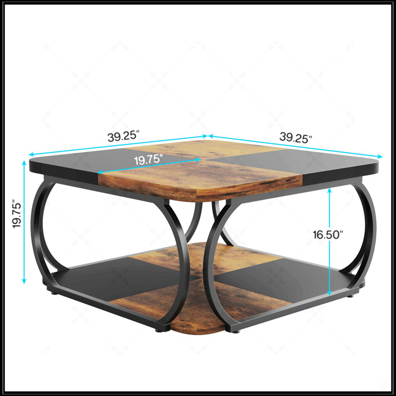 Table basse carrée 39 "avec tablette de rangement