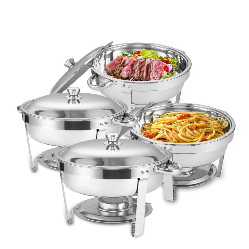 Ensemble de vaisselle ronde ronde en acier inoxydable, 4 pièces, 13,38 po x 17,13 po x 10,63 po, argent, chaud ou froid
