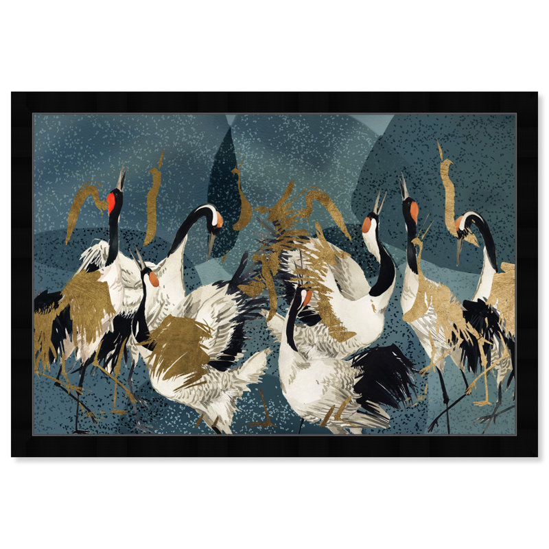 Reproduction d'art mural «Crane Love», animaux, H 32 po x l 47 po, Cadre noir