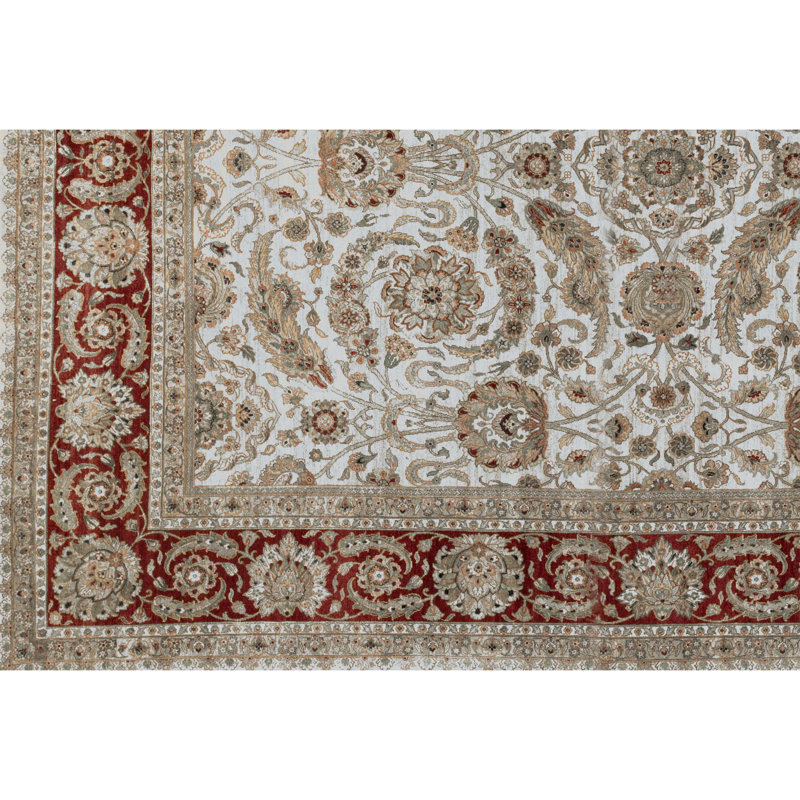 Tapis ivoire et rouge noué à la main de haute qualité