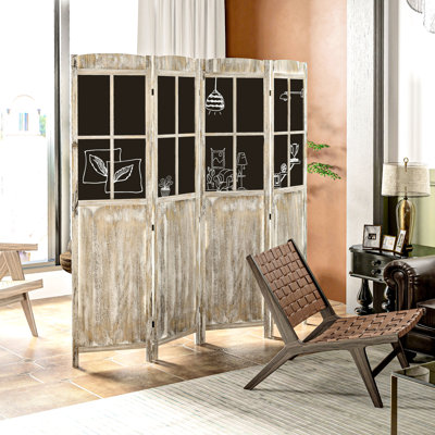 Cloison d'intimité 4 panneaux 4 panneaux, style haut 5,6 pi avec planches noires, écran de bureau en bois portable pour la maison, design d'intérieur