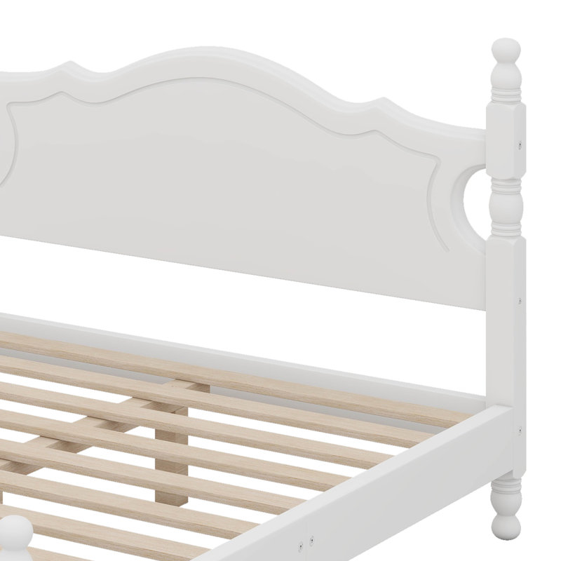  Cadre de lit plateforme en bois, lit plateforme de style rétro, Double, Blanc