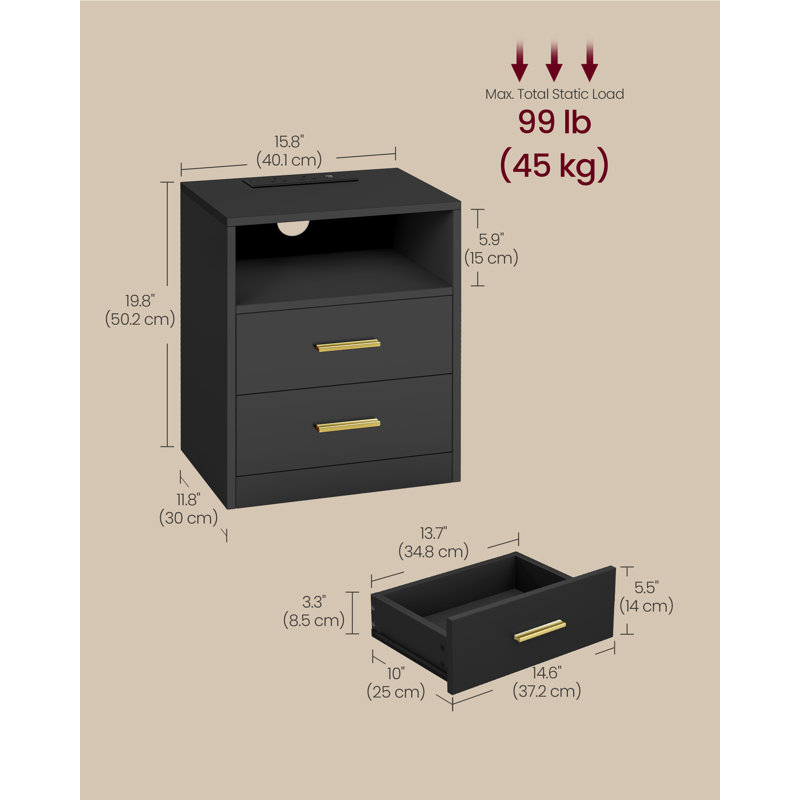 40.1 cm W Bedside Table, Black