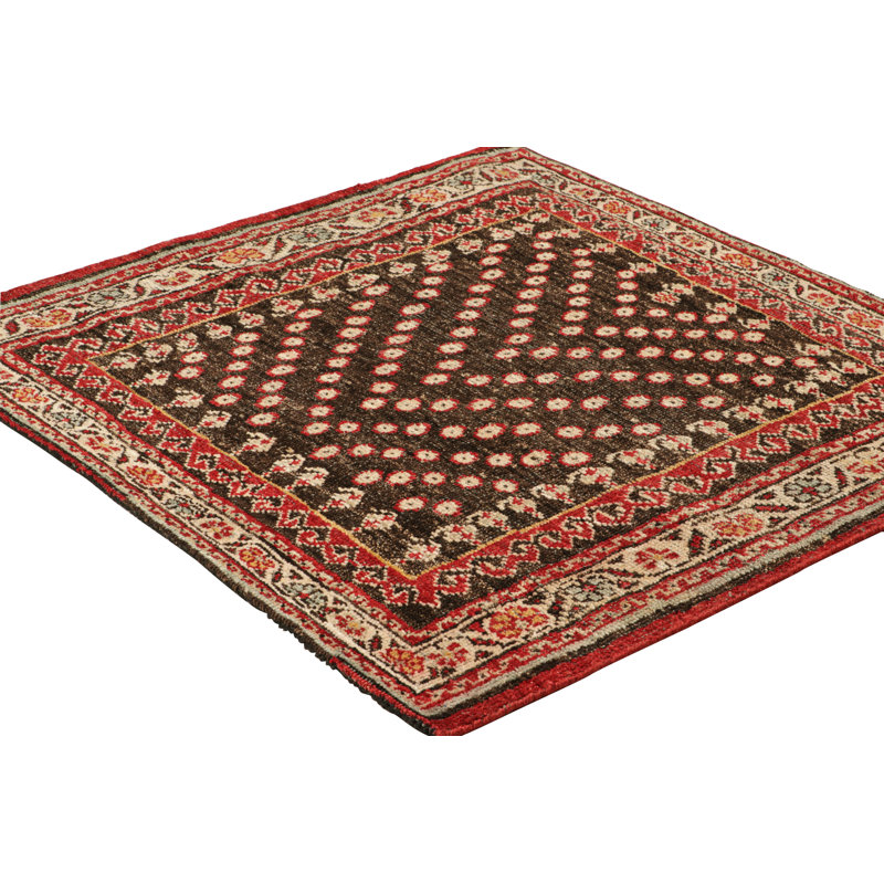 Rug & Kilim’S Tribal Style Square Rug In Brown And Red With Floral Patterns, Square 4'