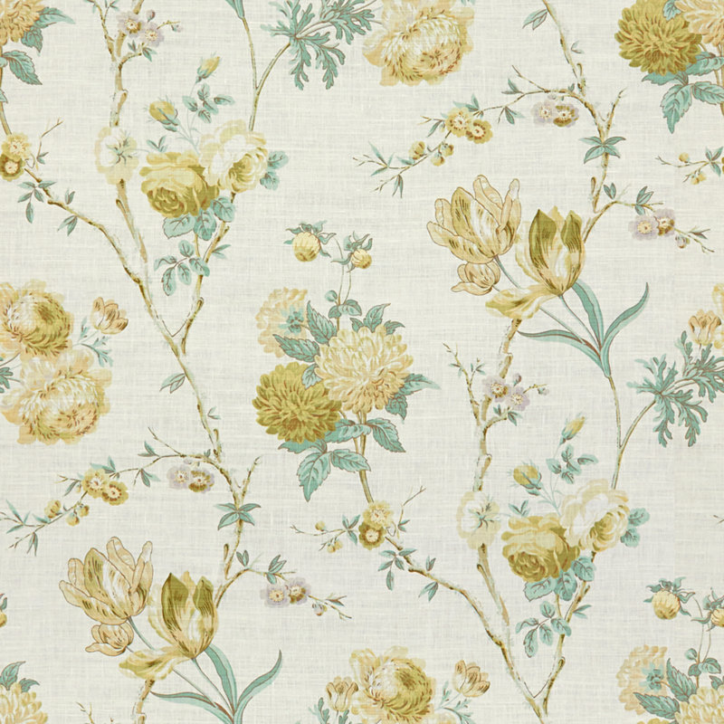 Allegra Linen Fabric, Green/Aqua