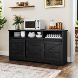 Gracie Oaks 59" Buffet Sideboard Cabinet With 2 Sliding Doors & 2 Drawers, Farmhouse Buffet Table Coffee Bar