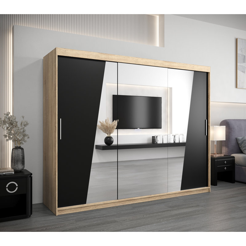 Pensiero 3 Door Manufactured Wood Wardrobe, Sonoma/Black