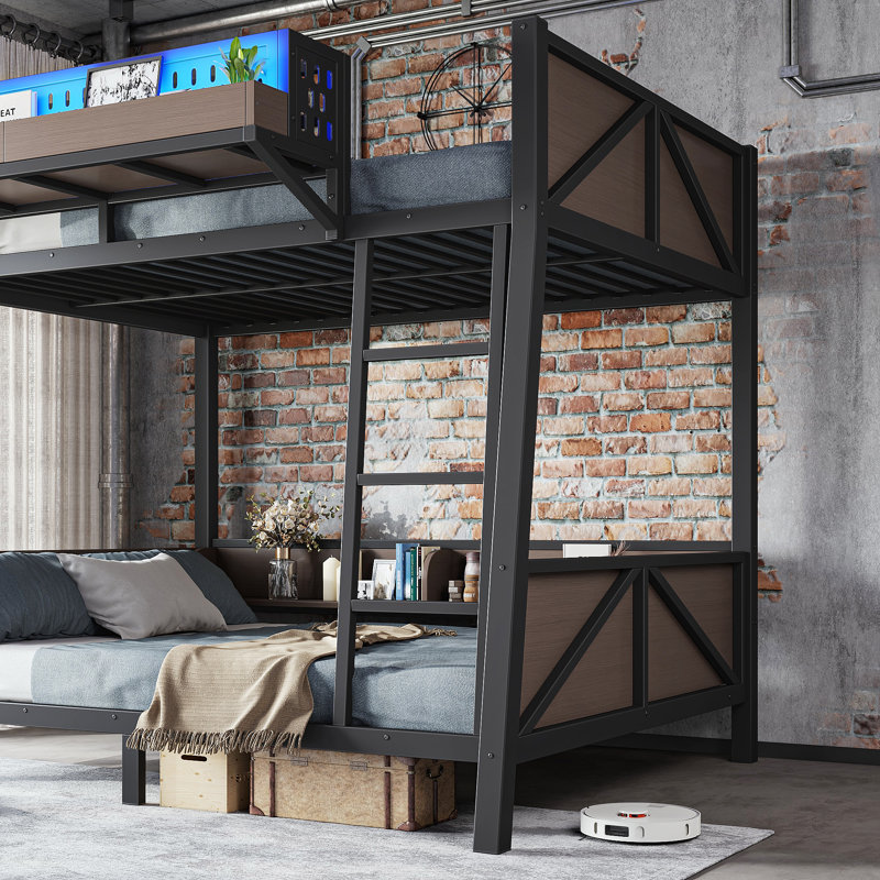 Lit superposé SteelHaven avec lumières DEL et ports USB, Lit simple