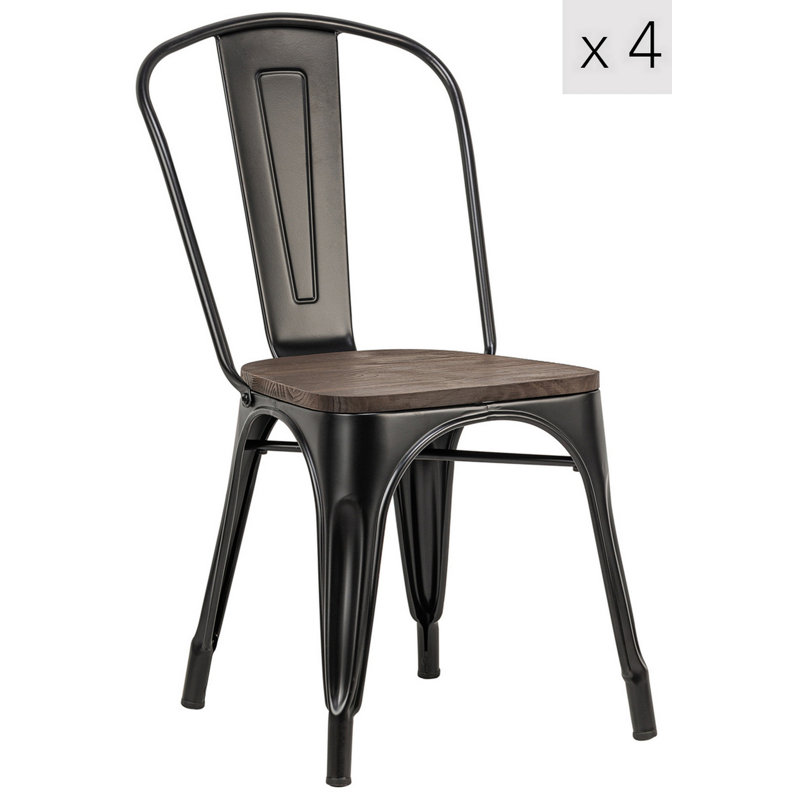 Ensemble de 4 chaises en métal et bois Esther, Noir / brun