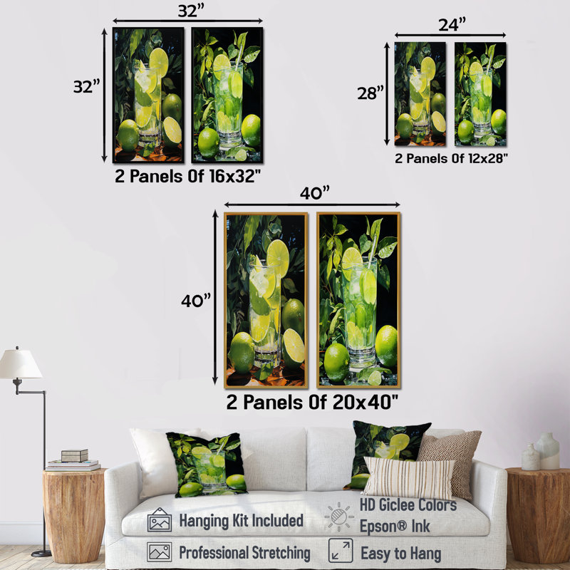 Ensemble de 2 décorations murales Caipirinha, H 28 po x l 25 po, Cadre noir