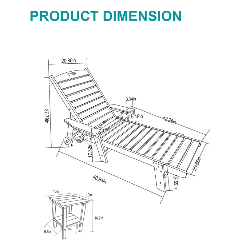 2ps With Stool, Outdoor Hdpe Lounge Chair With Wheels 400 Lbs Load-bearing 5th Gear Adjustable Backrest Widened Armrest