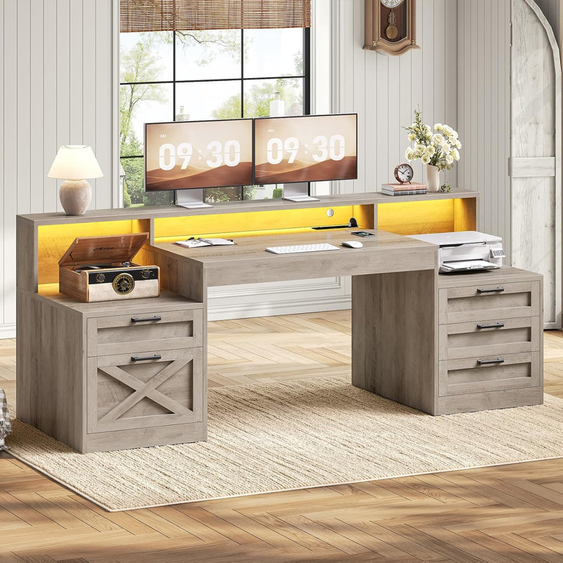 Rachmiel Computer Desk with Power Outlet, Grey