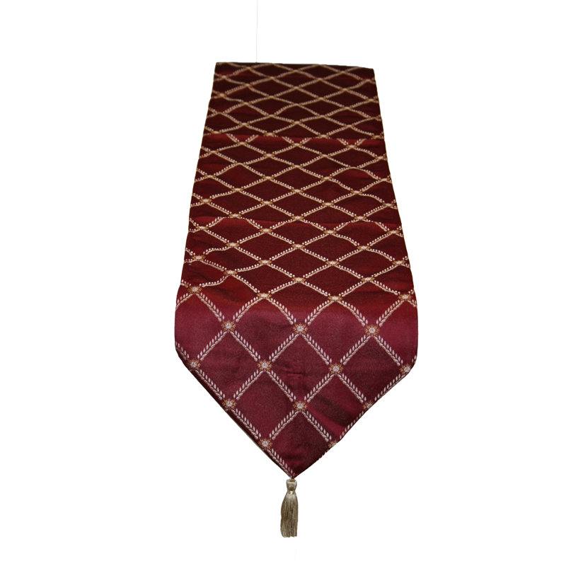 Bedford Damask Design Table Runner, Burgundy, 90" L x 13" W