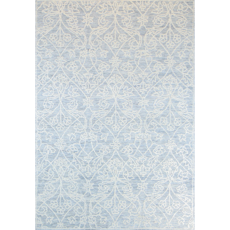 Tapis bleu clair en laine touffeté à la main Larrison, Rectangle 7 pi 6 po x 9 pi 6 po