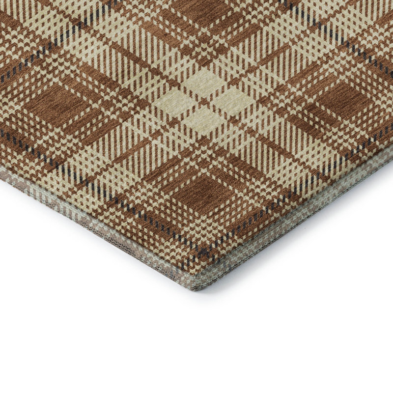 Premium Machine Washable Lyndhurst AMF993 Plaid Rug, Rectangle 2'6" x 3'10"