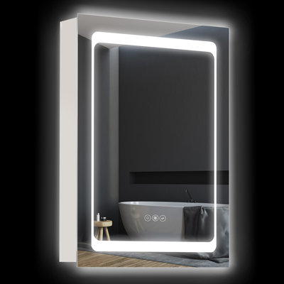 Darryus LED Medicine Cabinet with Mirror,Wall-Mounted Bathroom Organizer with 3 Storage Shelves 