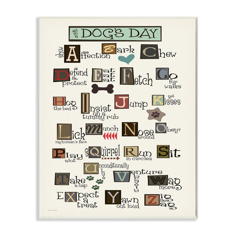 «All in a Dog's Day ABC», reproduction d'art textuel sur toile tendue, H 15 po x l 10 po, Plaque