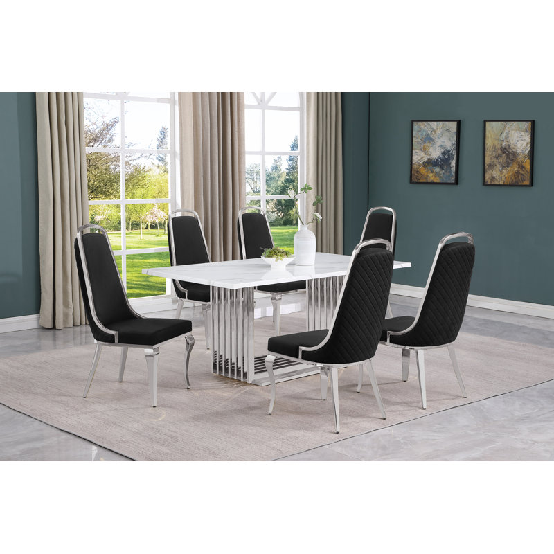 Ensemble de salle à manger Keyley, 7, Noir / argent, Argent
