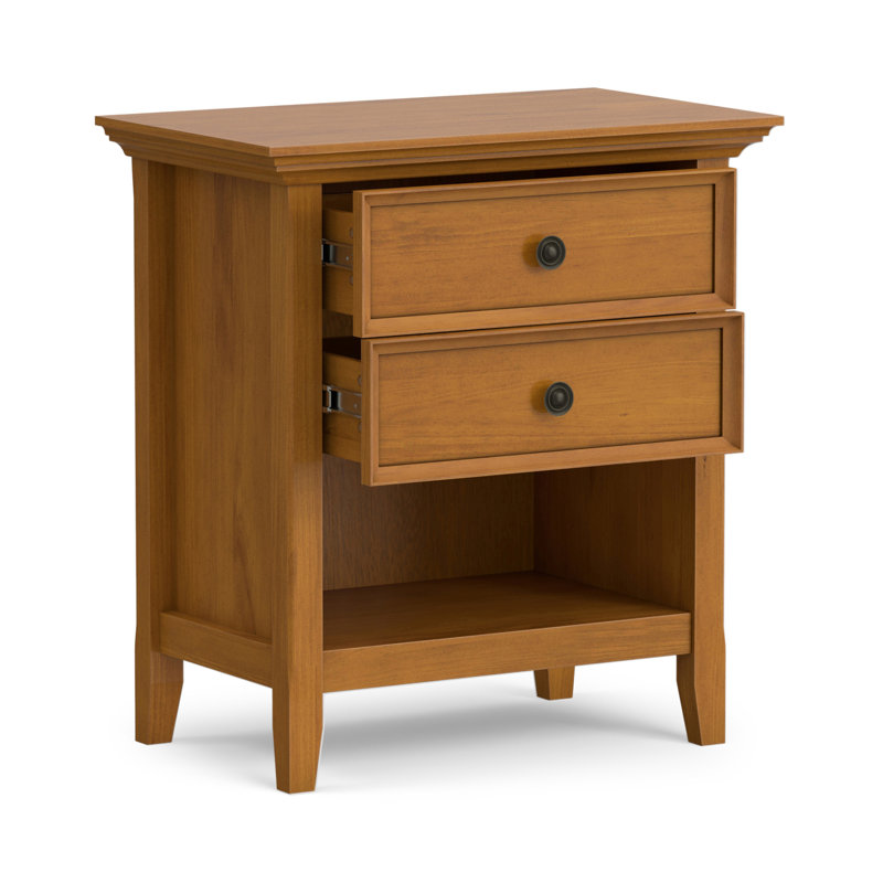 Table de chevet transitionnelle en bois massif l 24 po avec 2 tiroirs et tablette de rangement ouverte Amherst