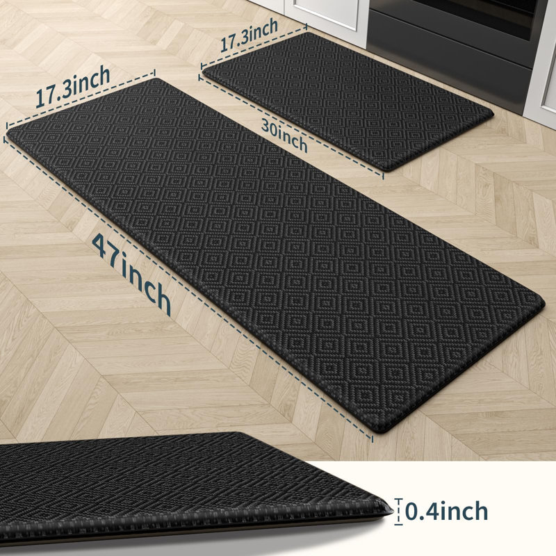 Kitchen Mat 2PCS Kitchen Rugs Cushioned Anti-Fatigue Rug Waterproof Standing Desk Mat Kitchen Mats For Floor Kitchen Rug Set , Black