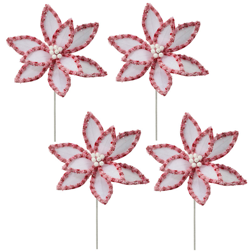 Tige de poinsettia 22 "bonbon avec neige scintillante, Blanc