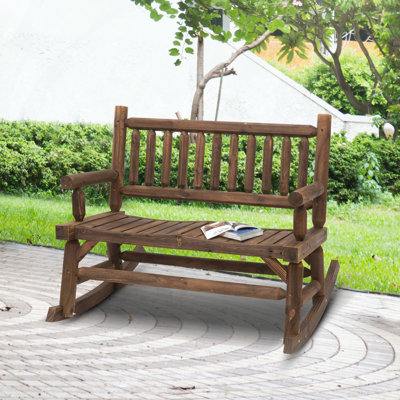2-Person Wood Rocking Chair with Classic Log Design, 550 lbs Capacity