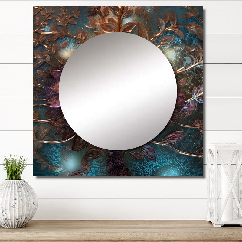 Mysterious Retro Dahlia Flower On Turquoise I - Dahlia Square Mirror For Wall Art Decor, 23" x 23"