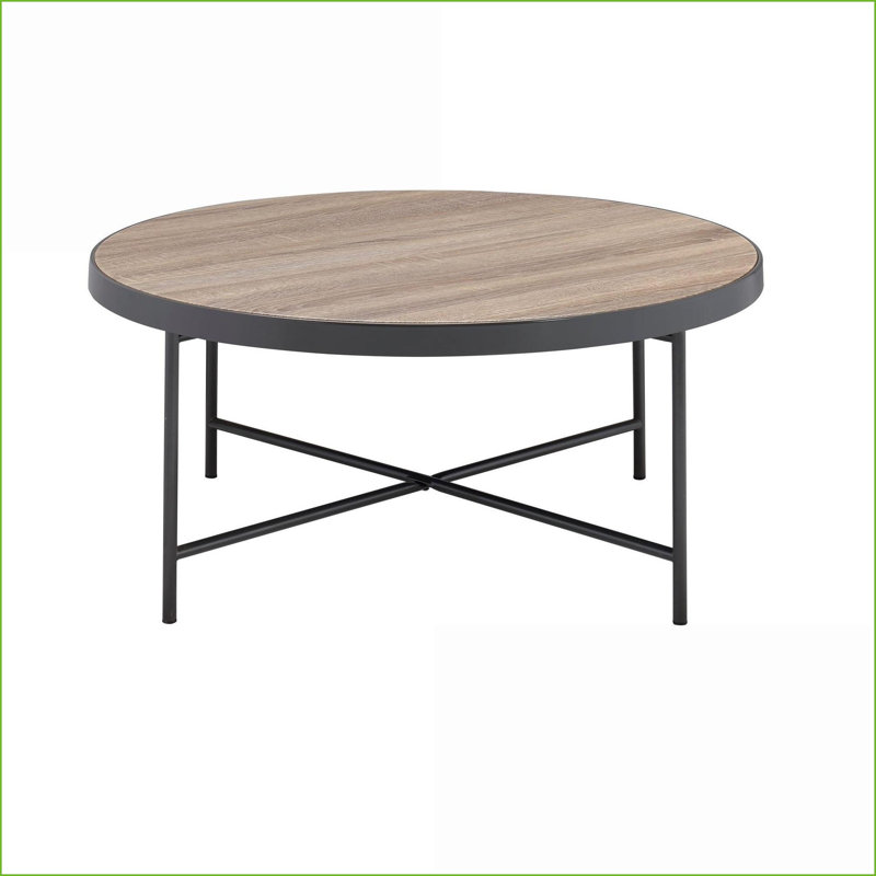Table basse de style industriel avec plateau gris vieilli et base en métal foncé pour le salon, 32 pouces, facile à assembler
