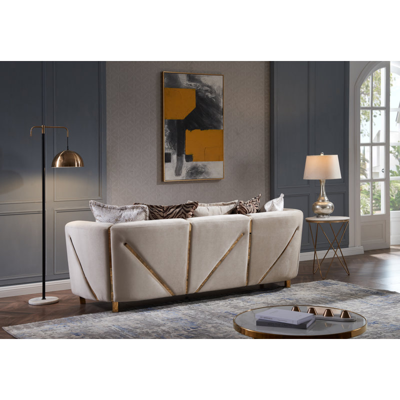 Nahri 90'' Sofa, Beige Velvet