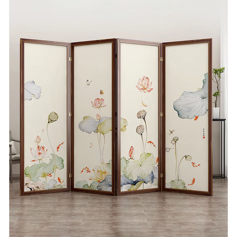 Paravent Lotus and Goldfish, 74.8" H x 19.69" W x 1.18" D
