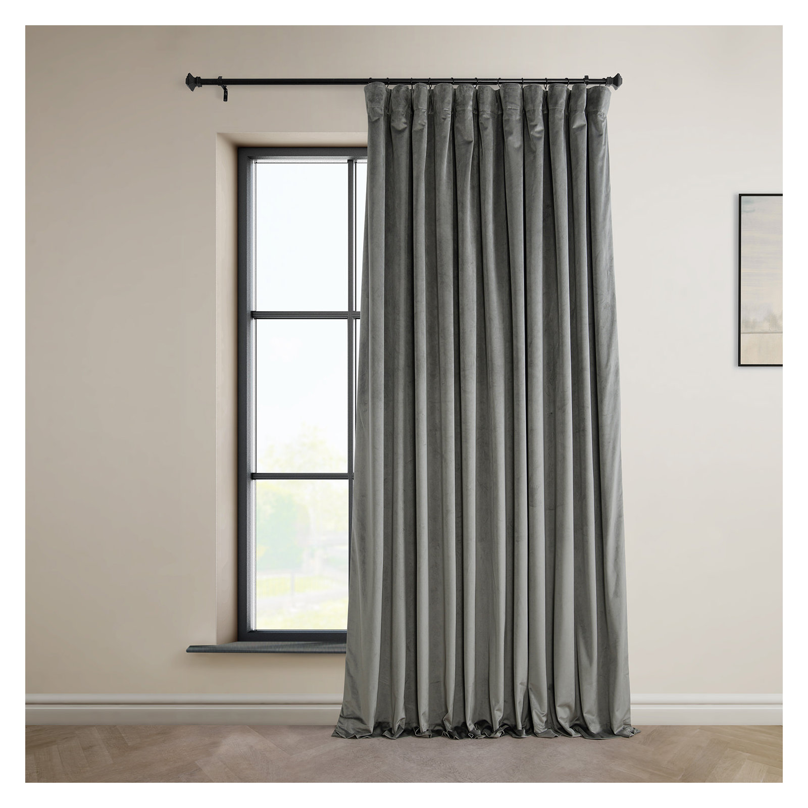 Loria Plush Velvet 100% Blackout Curtains For Bedroom, Living Room - Single Panel, 50" W x 108" L, Nightlife Gray