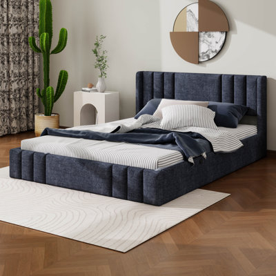 Upholstered Bed Frame with Headboard, Platform Bed Frame
