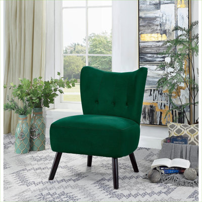 Fauteuil d'appoint de style rétro pour petits espaces avec siège capitonné en velours vert classique