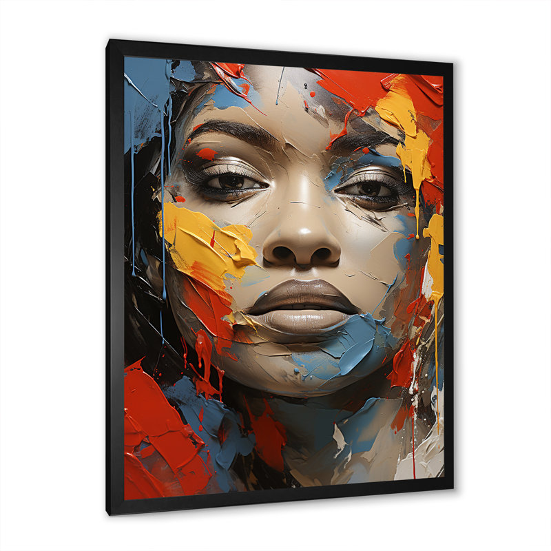 «Paint Collage African Woman», reproduction sur toile afro-américaine, H 32 po x l 24 po x P 1 po, Cadre photo noir simple