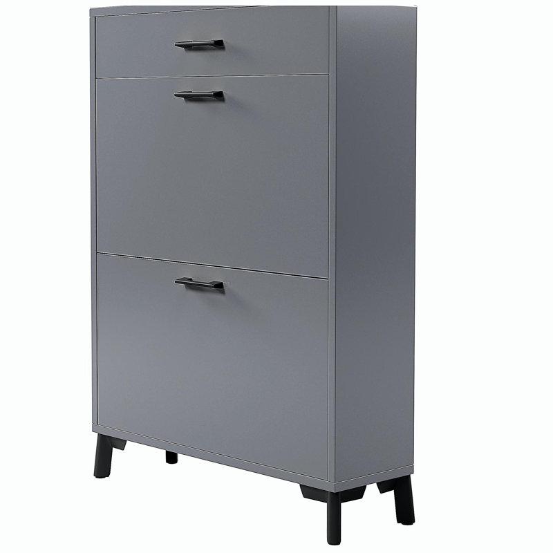 Marthalee Faux Wood Shoe Storage Cabinet, Gray/Black