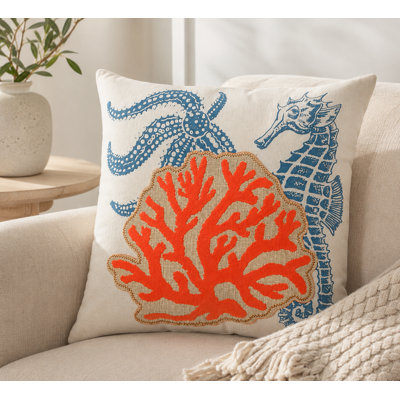 Coastal Appliqued Reversible Throw Pillow