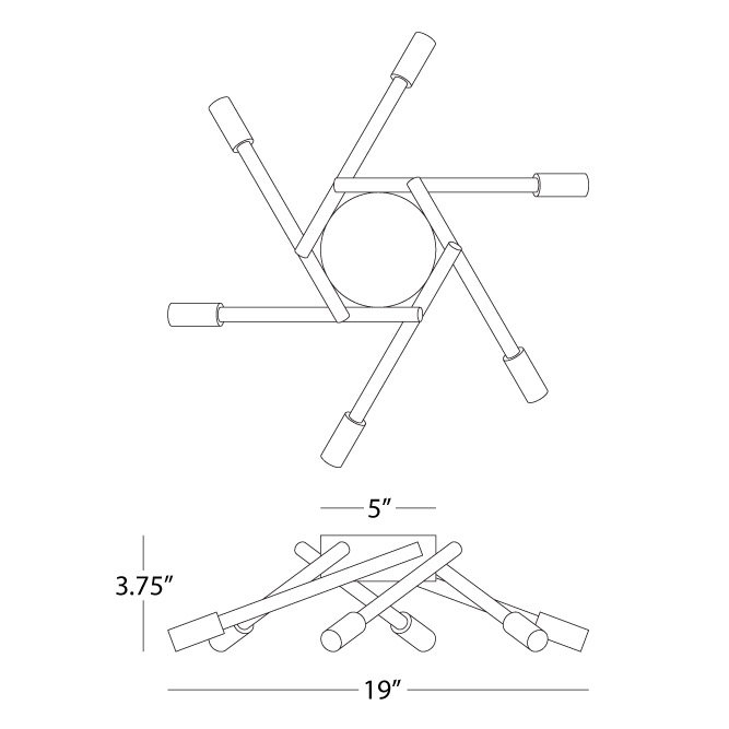 Modern Candelabra Flushmount Lighting Fixture With Crossed Arm Design - Matte Black Accents, UL Listed For Dry Or Damp Locations