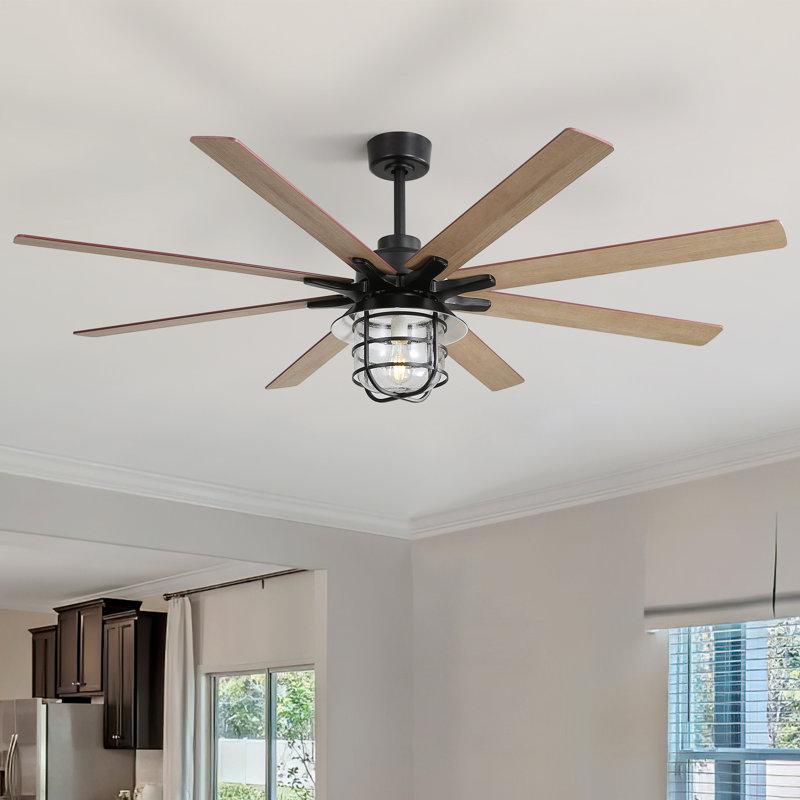Nicola 66'' 8-Blade Black Farmhouse Ceiling Fan with Light Kit and Remote Control