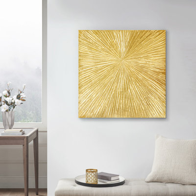 30"X30" Abstract Resin Wall Art - Hand Painted Metallic Gold Burst 30"W 30"H Design