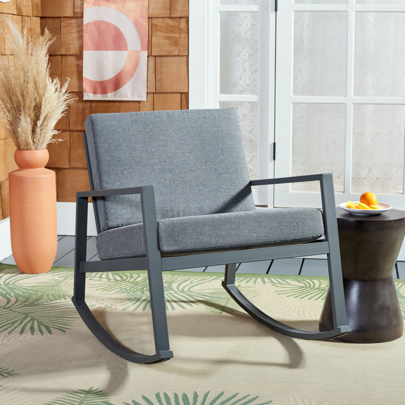 Chaise berçante en métal avec coussins Bia, Tissage de performance gris
