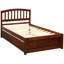 Lit plateforme simple en noyer avec lit gigogne escamotable